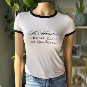 True Heart Hamptons Social Club Light Pink Preppy Ringer Baby Tee Size Small